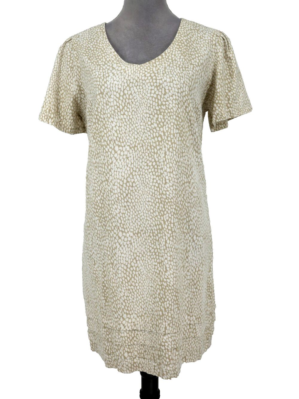 Nicole Miller Dress Womens Large Beige White Linen Blend Animal Print Shift